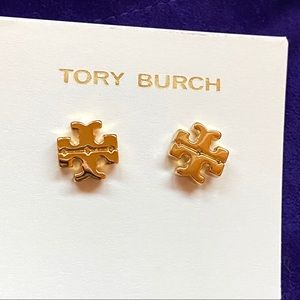 NWOT Tory Burch Gold Tone Iconic Logo Stud Earrings